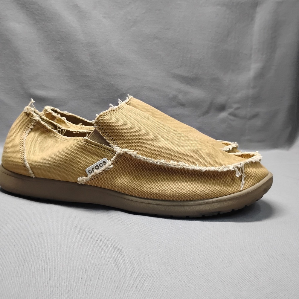 Crocs Santa Cruz Mens Khaki Canvas Slip On Loafers Size 12 - Picture 6 of 10